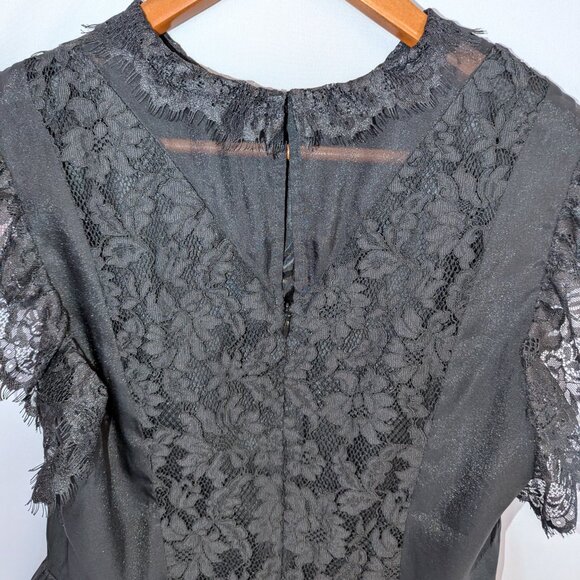Express | Black Lace Organza Short Sleeve Peplum Top | Size Small - Picture 9 of 13